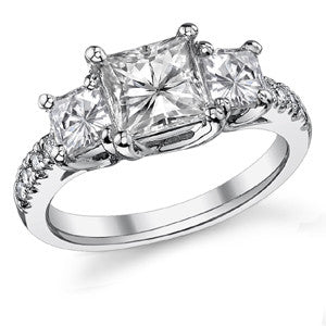 3.04ct (6.5mm/4.5mm) Princess cut Moissanite 3-Stone Ring