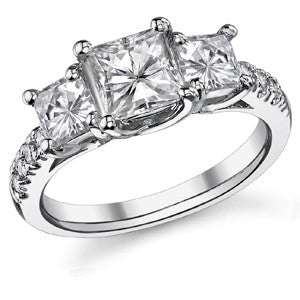 2.74ct (6.0mm/4.5mm) Princess cut Moissanite 3-Stone Ring