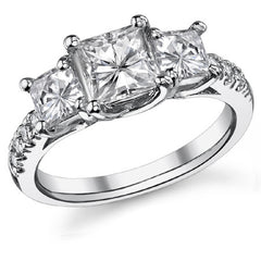 2.74ct (6.0mm/4.5mm) Princess cut Moissanite 3-Stone Ring