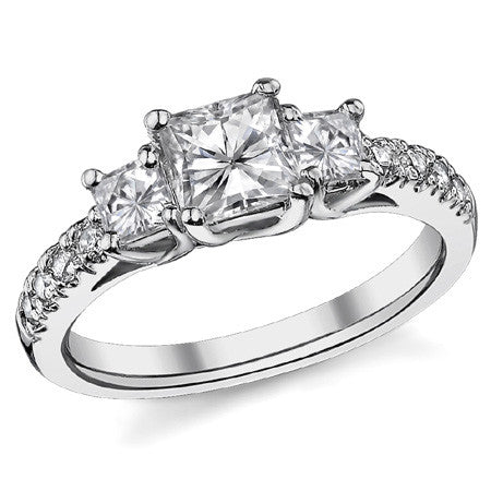 1.82ct (5.5mm/3.5mm) Princess cut Moissanite 3-Stone Ring