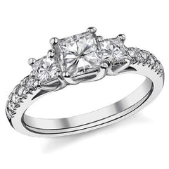 1.82ct (5.5mm/3.5mm) Princess cut Moissanite 3-Stone Ring