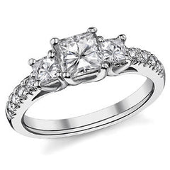 1.82ct (5.5mm/3.5mm) Princess cut Moissanite 3-Stone Ring