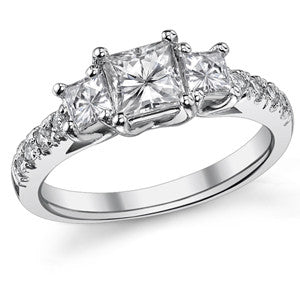1.52ct (5.0mm/3.5mm) Princess cut Moissanite 3-Stone Ring