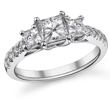 1.52ct (5.0mm/3.5mm) Princess cut Moissanite 3-Stone Ring