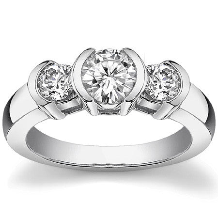 Round Brilliant Moissanite Semi-Bezel Three-Stone Ring