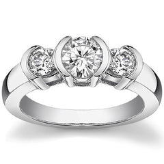 Round Brilliant Moissanite Semi-Bezel Three-Stone Ring