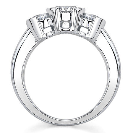 Round Brilliant Moissanite Semi-Bezel Three-Stone Ring