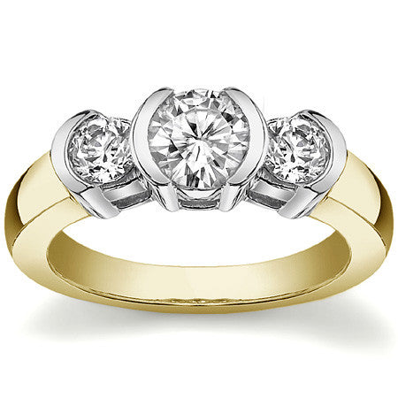 Round Brilliant Moissanite Semi-Bezel Three-Stone Ring