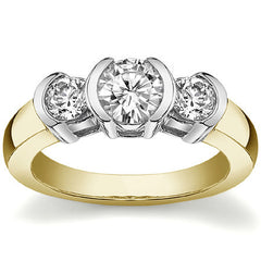 Round Brilliant Moissanite Semi-Bezel Three-Stone Ring