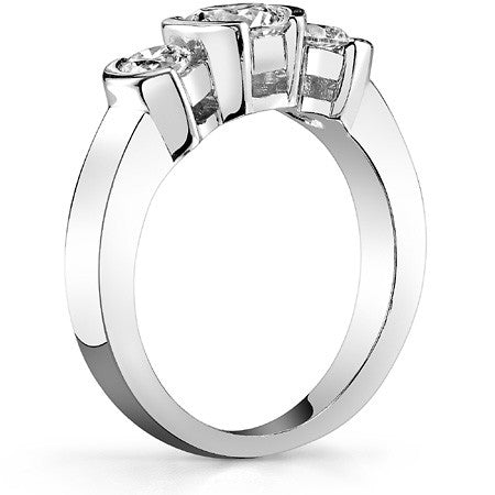 Round Brilliant Moissanite Semi-Bezel Three-Stone Ring