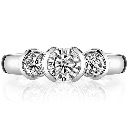 Round Brilliant Moissanite Semi-Bezel Three-Stone Ring
