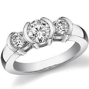 Round Brilliant Moissanite Semi-Bezel Three-Stone Ring