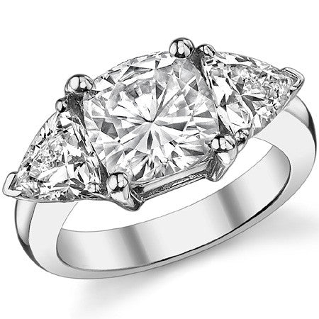 8.5mm/6.5mm Cushion & Trillion Moissanite 3-Stone Ring, 5ct