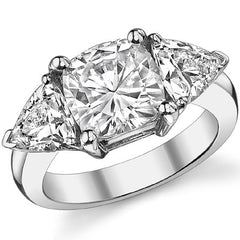 8.5mm/6.5mm Cushion & Trillion Moissanite 3-Stone Ring, 5ct
