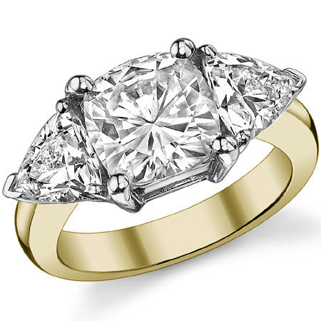 8.5mm/6.5mm Cushion & Trillion Moissanite 3-Stone Ring, 5ct