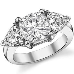 8.5mm/6.5mm Cushion & Trillion Moissanite 3-Stone Ring, 5ct