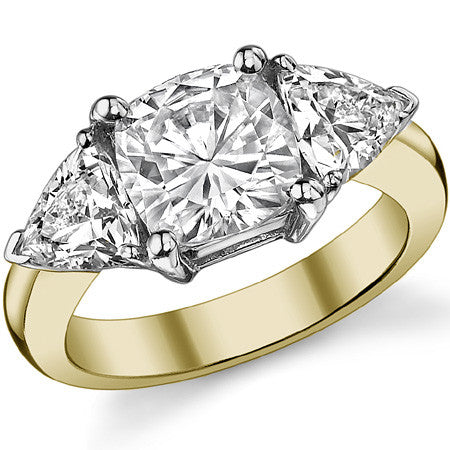 8mm/6mm Cushion & Trillion Moissanite Three-Stone Ring, 4.1ct
