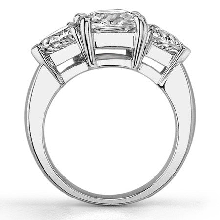 8mm/6mm Cushion & Trillion Moissanite Three-Stone Ring, 4.1ct