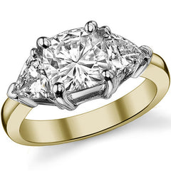 7.5mm/5.5mm Cushion & Trillion Moissanite Three-Stone Ring, 3.4ct