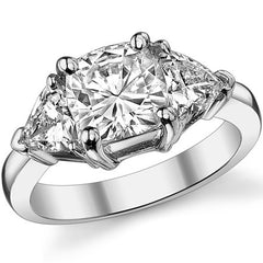 7.5mm/5.5mm Cushion & Trillion Moissanite Three-Stone Ring, 3.4ct