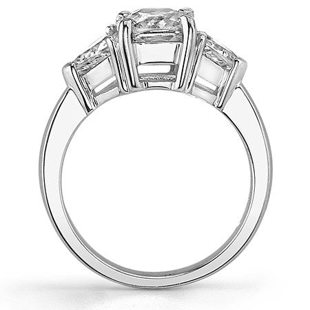 7.5mm/5.5mm Cushion & Trillion Moissanite Three-Stone Ring, 3.4ct