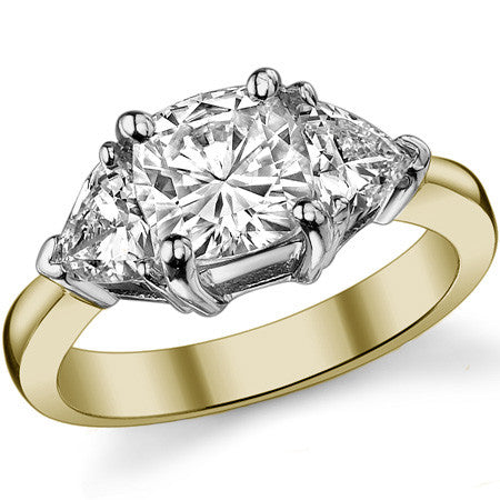 7mm/5mm Cushion & Trillion Moissanite Three-Stone Ring, 2.6ct
