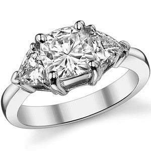7mm/5mm Cushion & Trillion Moissanite Three-Stone Ring, 2.6ct