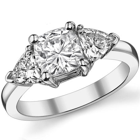 6.5mm/4.5mm Cushion & Trillion Moissanite Three-Stone Ring, 2.1ct