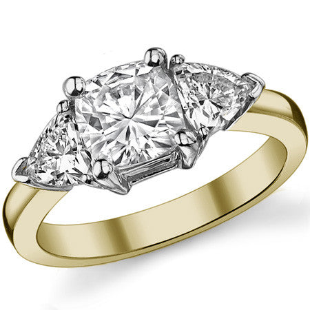 6.5mm/4.5mm Cushion & Trillion Moissanite Three-Stone Ring, 2.1ct
