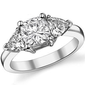 6.5mm/4.5mm Cushion & Trillion Moissanite Three-Stone Ring, 2.1ct