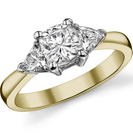 5.5mm/4mm Cushion & Trillion Moissanite Three-Stone Ring, 1.35ct