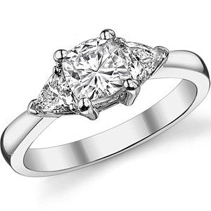 5.5mm/4mm Cushion & Trillion Moissanite Three-Stone Ring, 1.35ct