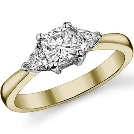 5mm/3.5mm Cushion & Trillion Moissanite Three-Stone Ring, 0.9ct