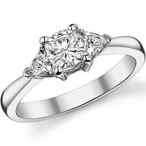 5mm/3.5mm Cushion & Trillion Moissanite Three-Stone Ring, 0.9ct