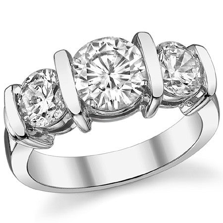 (3.5ct) 8mm/6mm Round Brilliant Moissanite Bar-set Three-Stone Ring