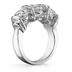 (3.5ct) 8mm/6mm Round Brilliant Moissanite Bar-set Three-Stone Ring