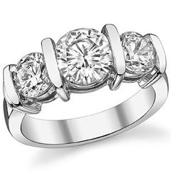 (3.5ct) 8mm/6mm Round Brilliant Moissanite Bar-set Three-Stone Ring