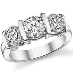 (2.5ct) 6.5mm/6mm Round Brilliant Moissanite Bar-set Three-Stone Ring