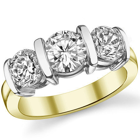 (2.5ct) 6.5mm/6mm Round Brilliant Moissanite Bar-set Three-Stone Ring