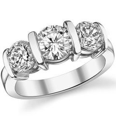 (2.5ct) 6.5mm/6mm Round Brilliant Moissanite Bar-set Three-Stone Ring