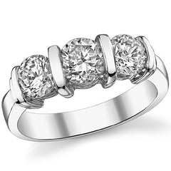 (1.75ct) 6mm/5m Round Brilliant Moissanite Bar-set Three-Stone Ring