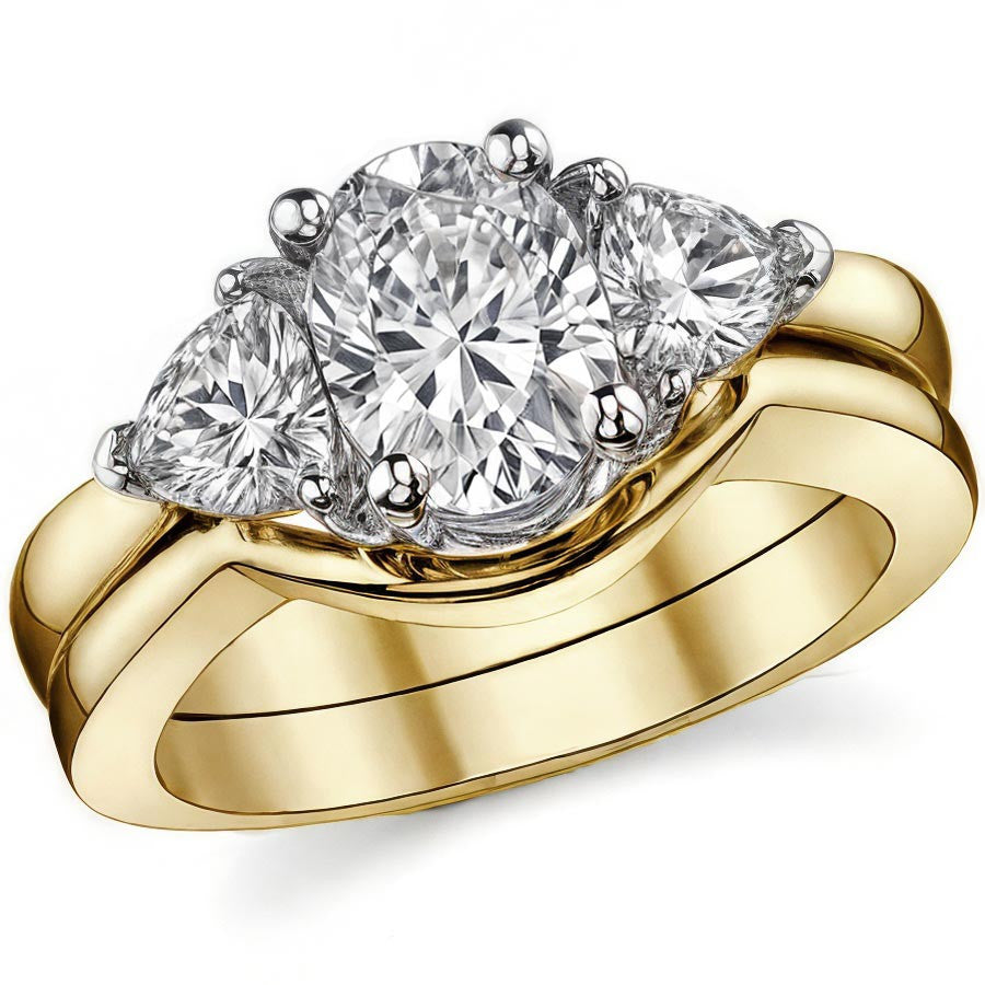 (2.15ct) 8x6mm/4.5mm Oval & Trillion Moissanite Three-Stone Ring
