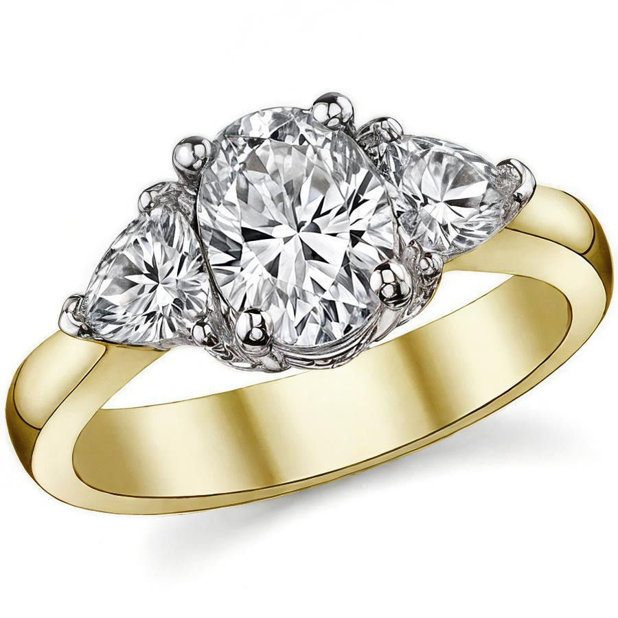 (2.15ct) 8x6mm/4.5mm Oval & Trillion Moissanite Three-Stone Ring