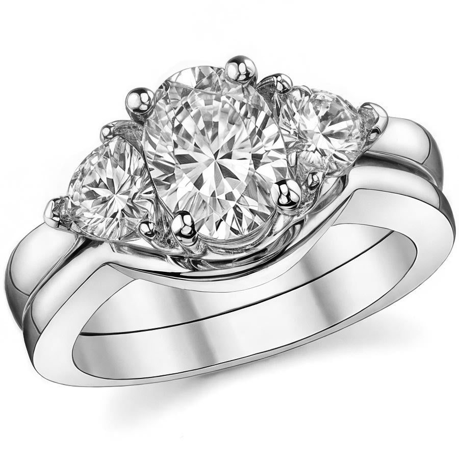 (2.15ct) 8x6mm/4.5mm Oval & Trillion Moissanite Three-Stone Ring