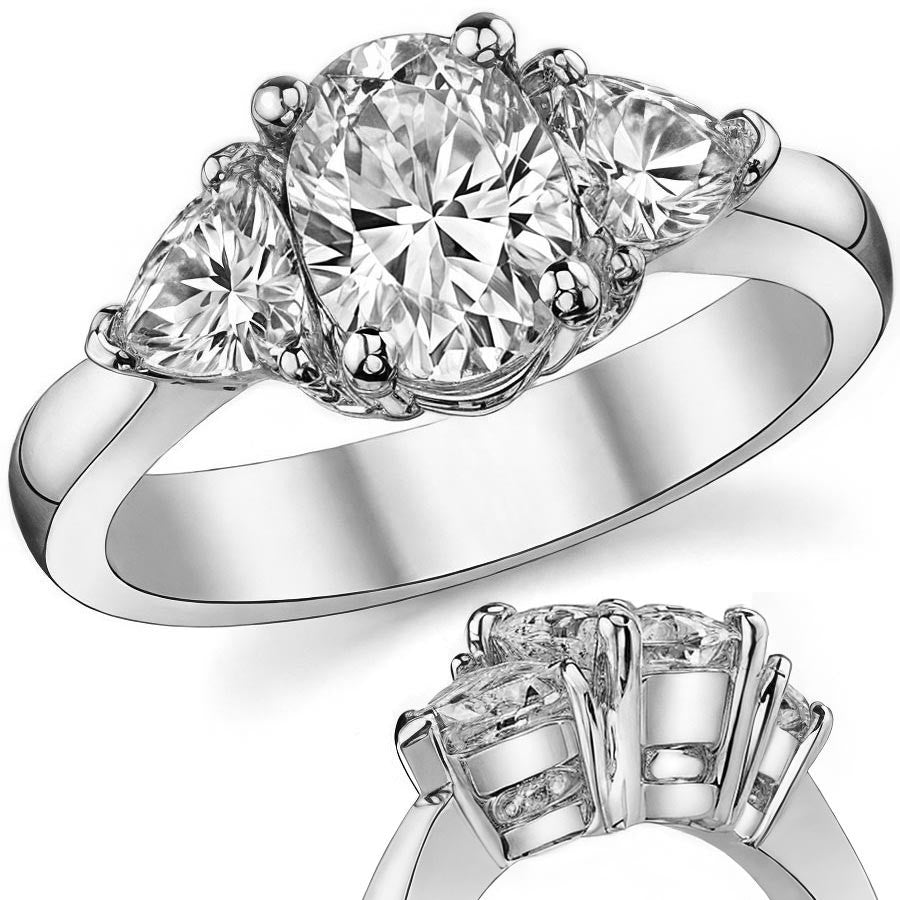 (2.15ct) 8x6mm/4.5mm Oval & Trillion Moissanite Three-Stone Ring