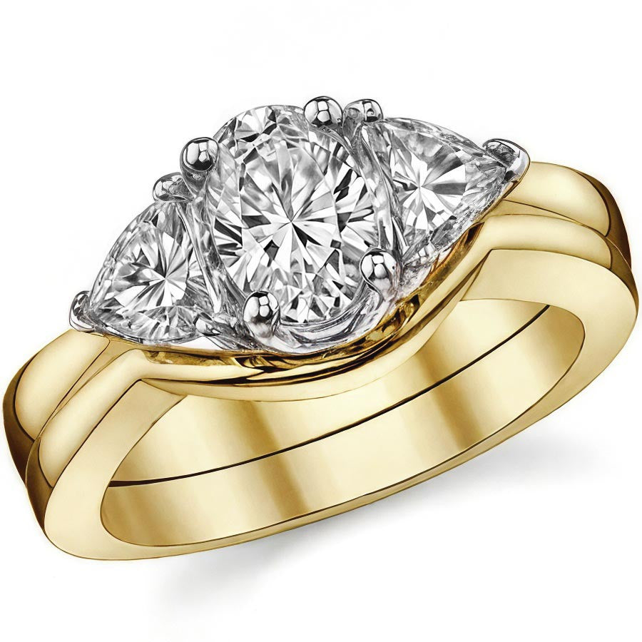 (1.66ct) 7x5mm/4.5mm Oval & Trillion Moissanite Three-Stone Ring