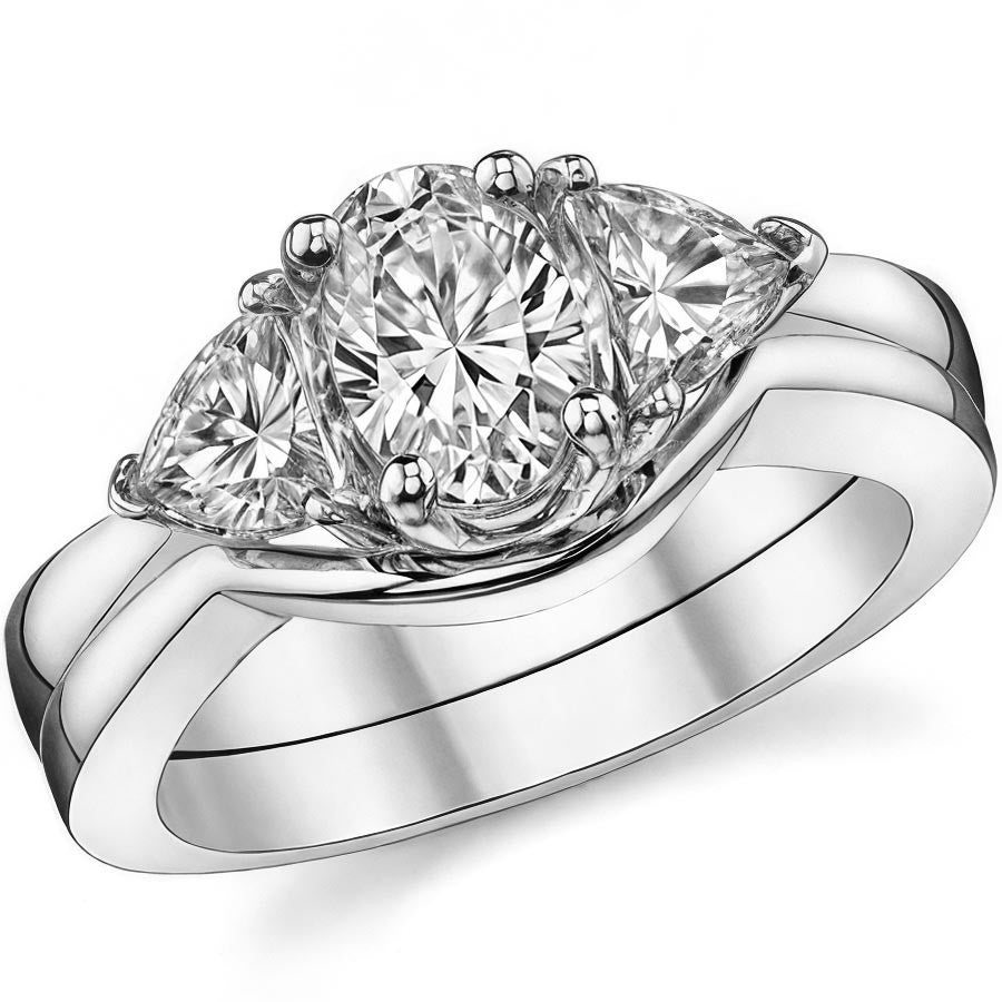 (1.66ct) 7x5mm/4.5mm Oval & Trillion Moissanite Three-Stone Ring