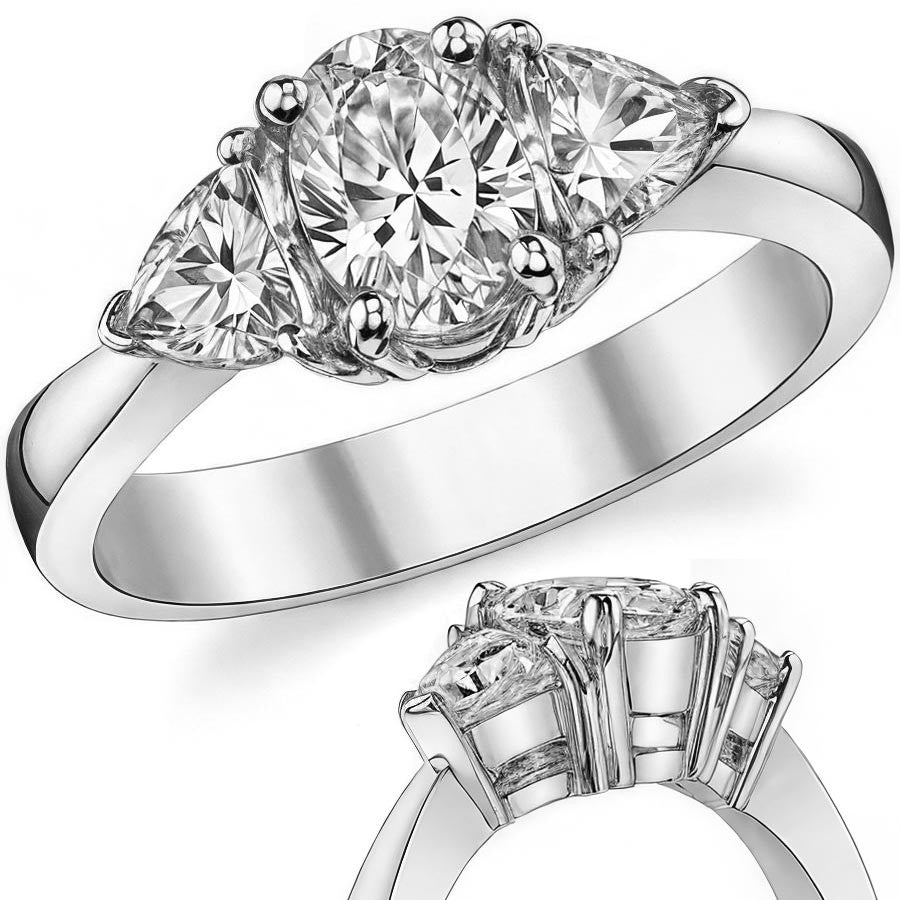 (1.66ct) 7x5mm/4.5mm Oval & Trillion Moissanite Three-Stone Ring