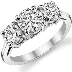 2.0ct (6.5mm,5mm) Three-Stone Round Brilliant Moissanite Ring