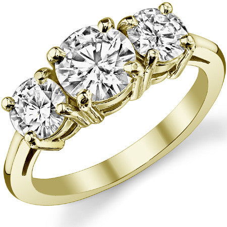 2.0ct (6.5mm,5mm) Three-Stone Round Brilliant Moissanite Ring